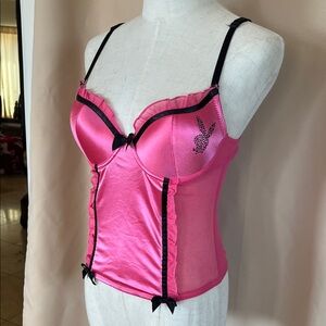 Pink Playboy Y2K Bustier with Black Accents